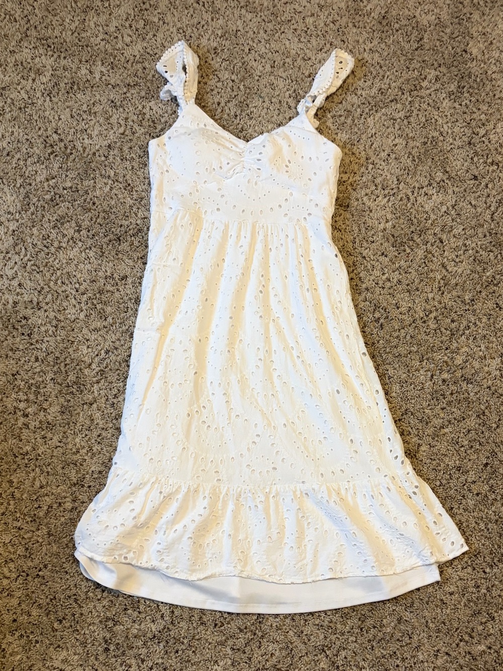 Lily Rose White Eyelet Midi Slip Dress with Ruffle Hem